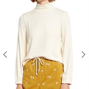 Madewell Cream Mock Neck Bubble Sleeve Top Size S